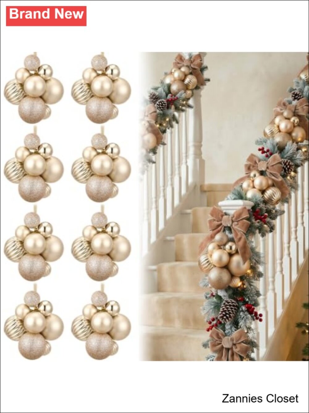 🎄 64 Pc Christmas Ball Clusters Wired Pick Shatterproof Plastic Hanging